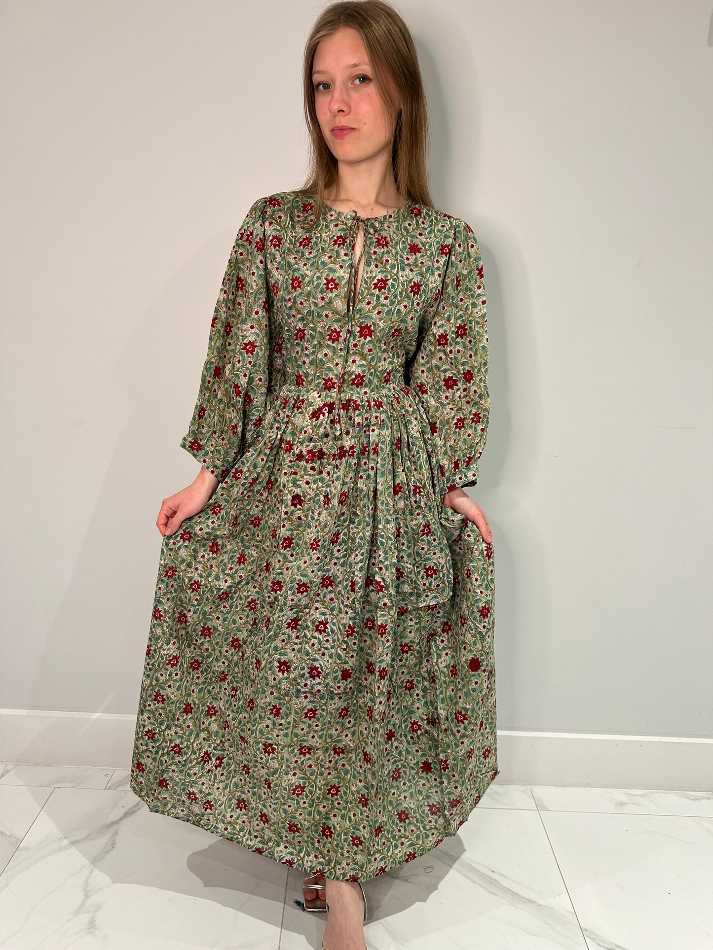 Riya Midi Dress- Olive Bloom