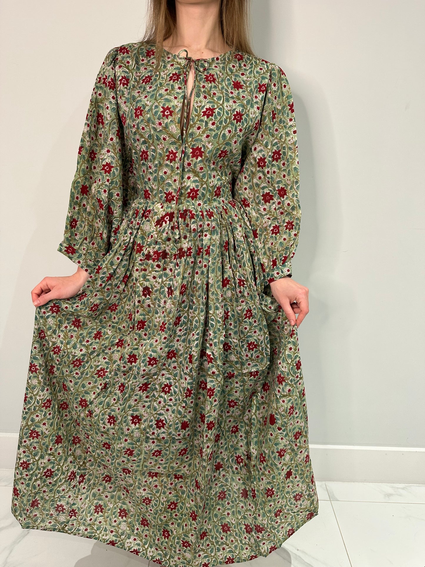 Riya Midi Dress- Olive Bloom