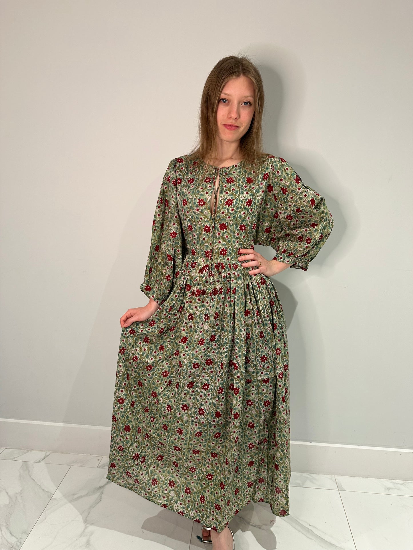 Riya Midi Dress- Olive Bloom