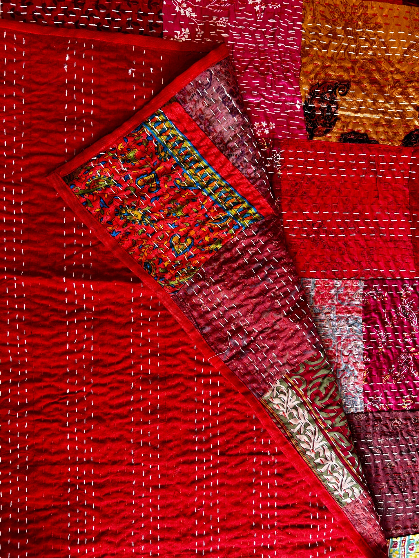 Ruby Silk Kantha Bed Cover