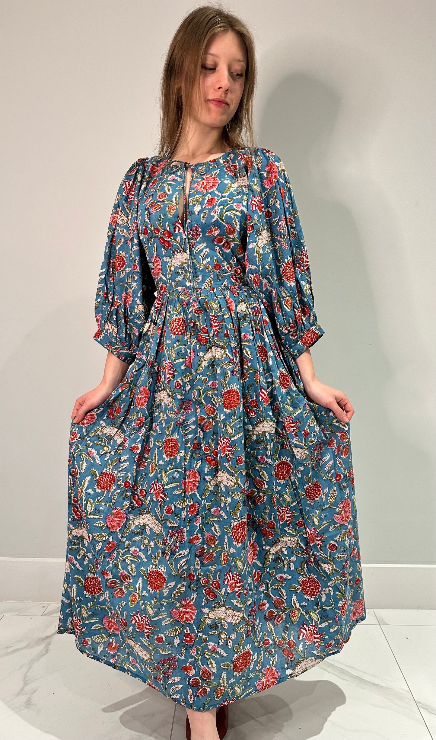 Riya Midi Dress- Teal Bloom
