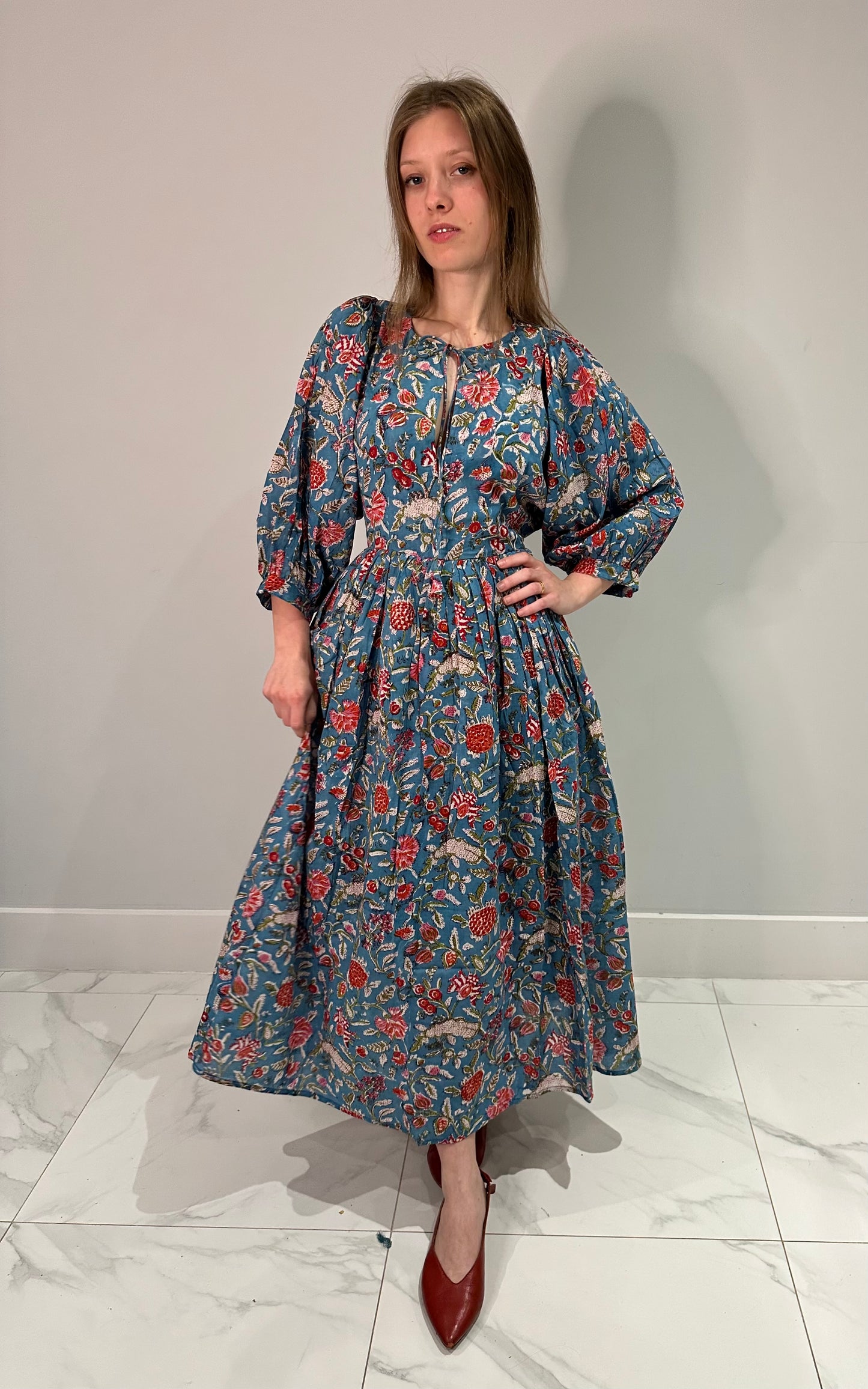 Riya Midi Dress- Teal Bloom