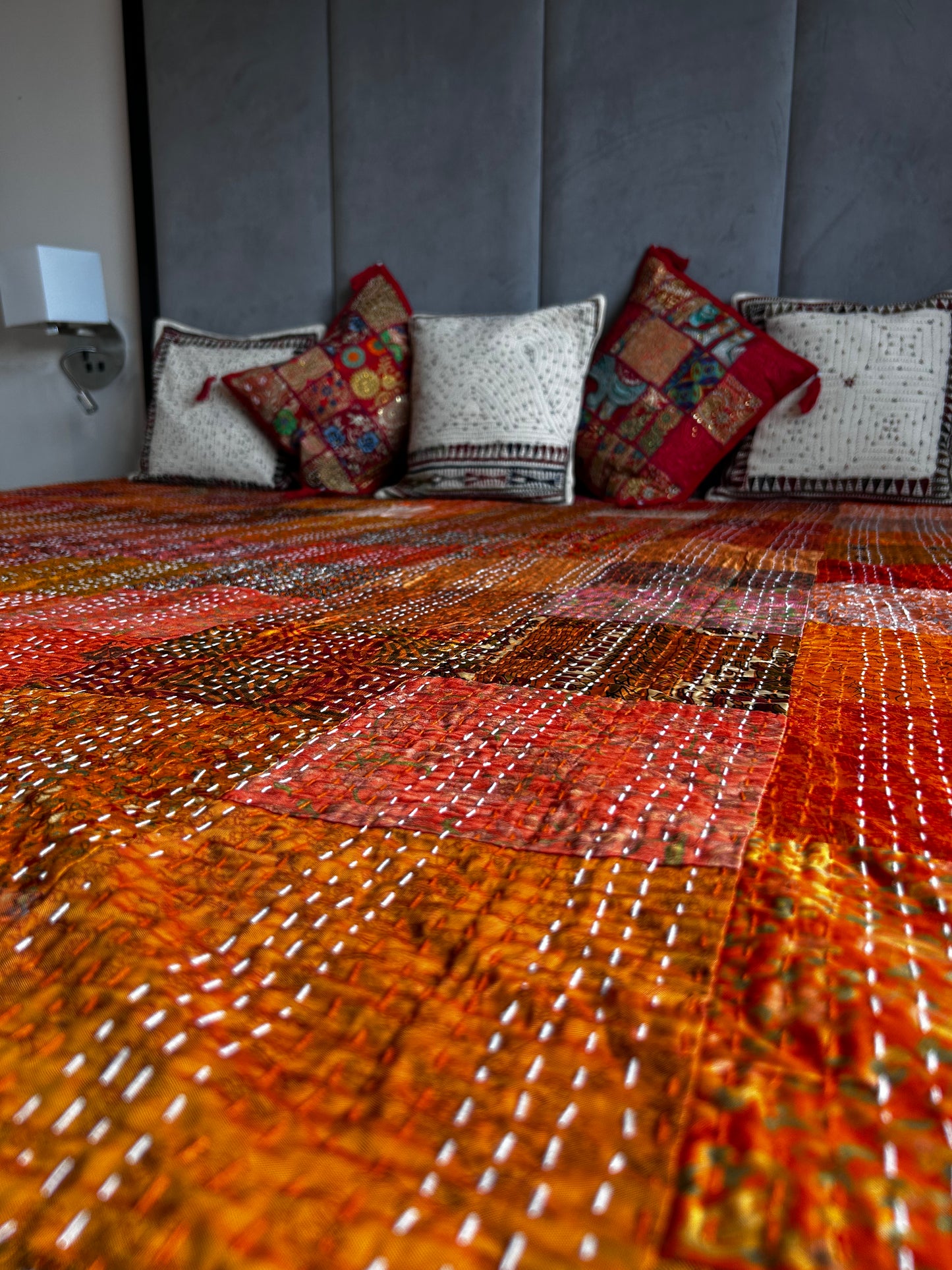 Sunset Silk Kantha Bed Cover