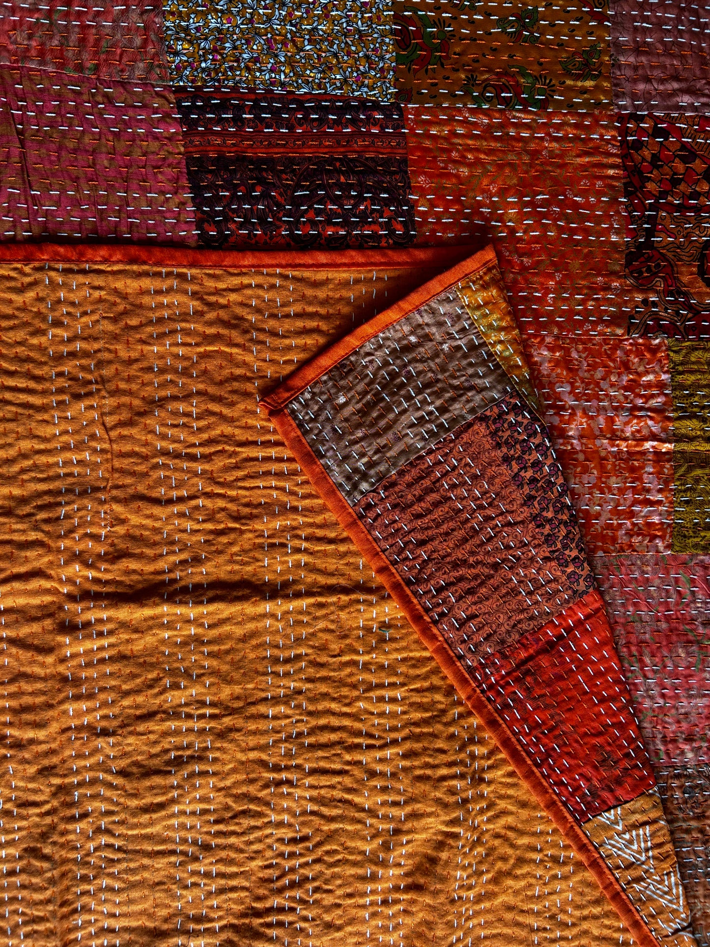 Sunset Silk Kantha Bed Cover