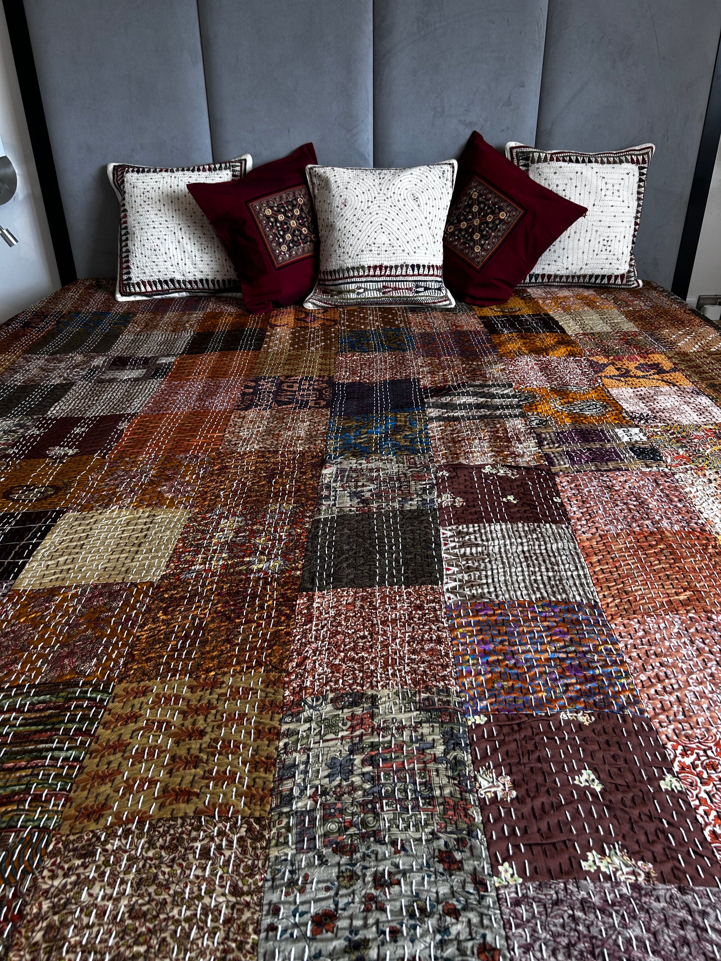 Chocolate Silk Kantha Bed Cover