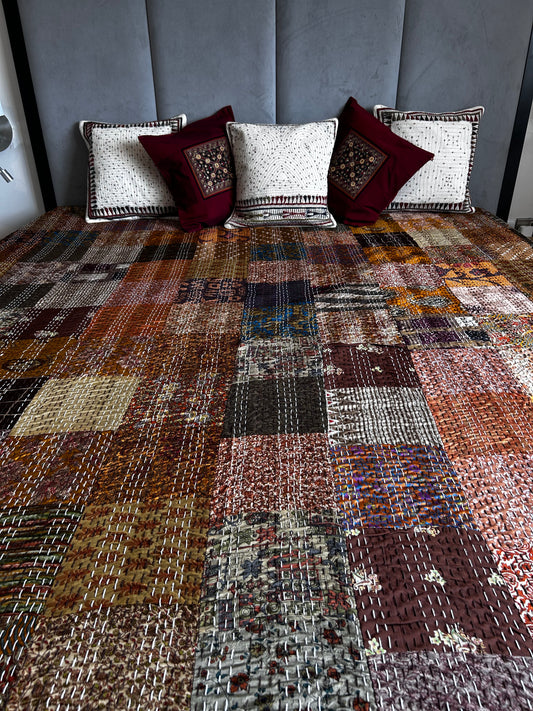 Chocolate Silk Kantha Bed Cover