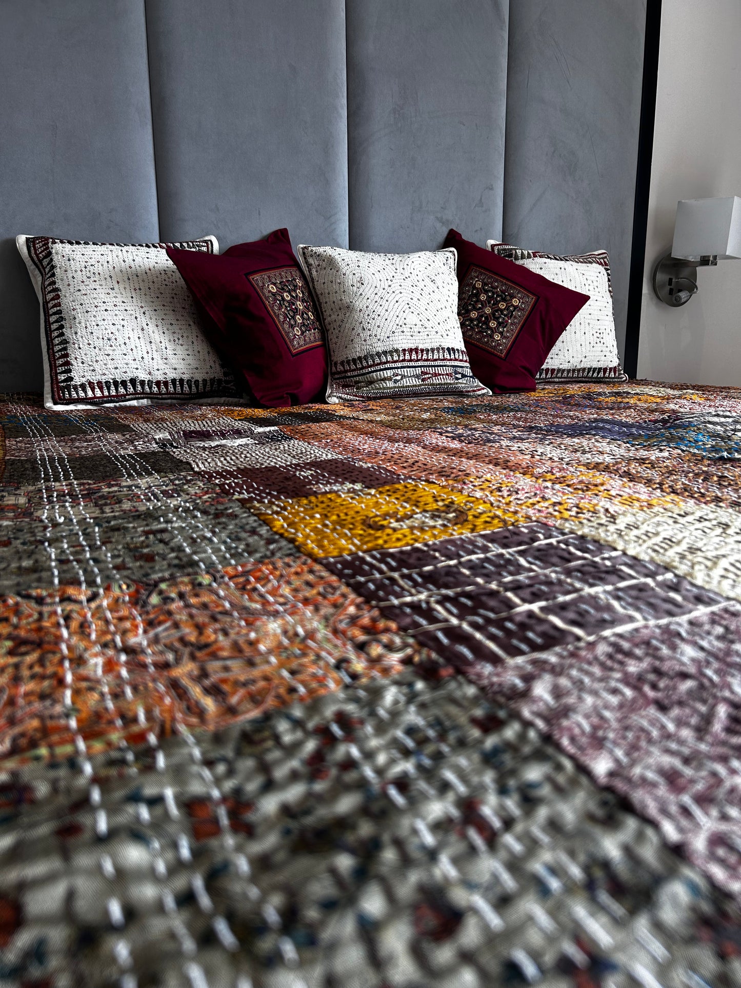 Chocolate Silk Kantha Bed Cover