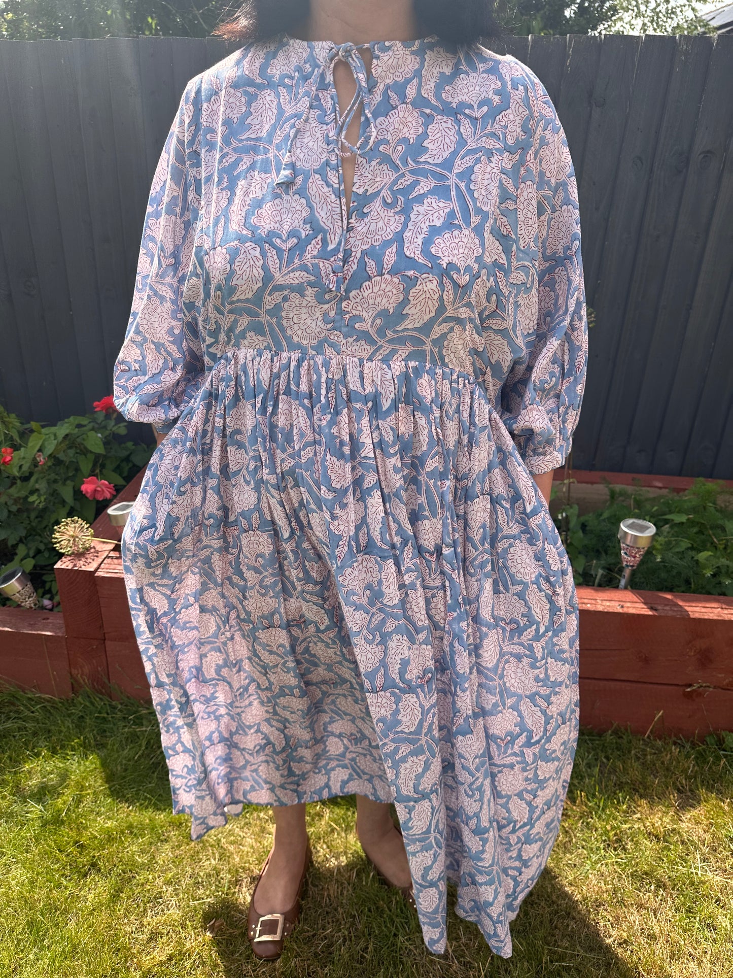 Riya Midi Dress- Azure Bloom