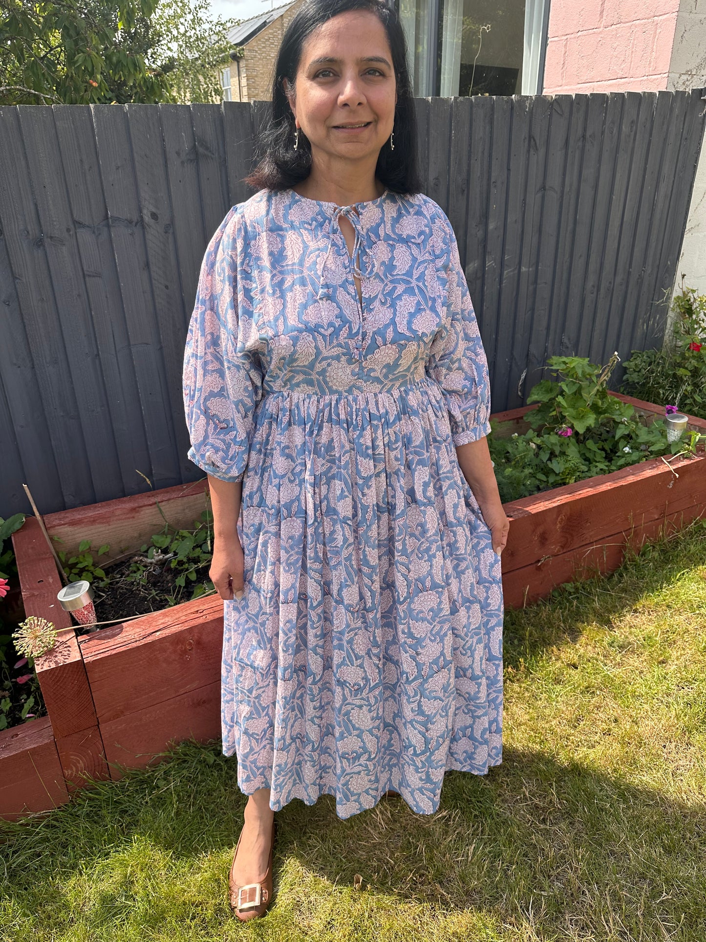 Riya Midi Dress- Azure Bloom