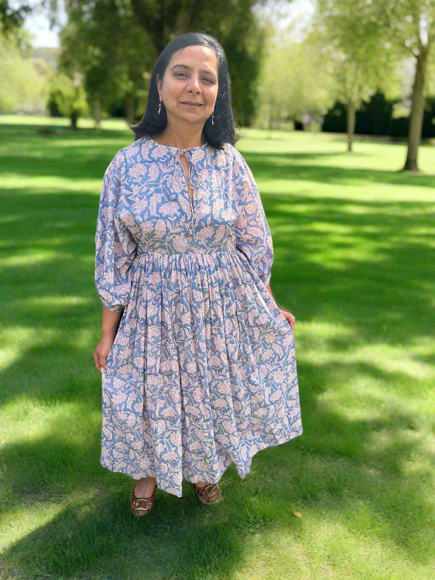Riya Midi Dress- Azure Bloom
