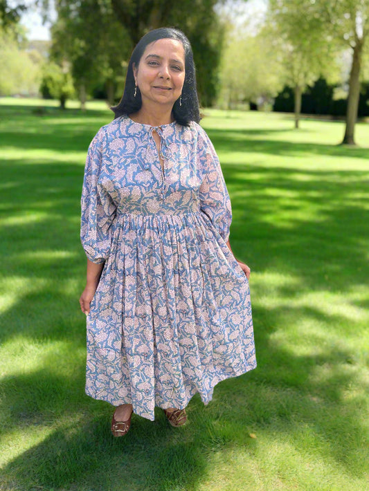 Riya Midi Dress- Azure Bloom