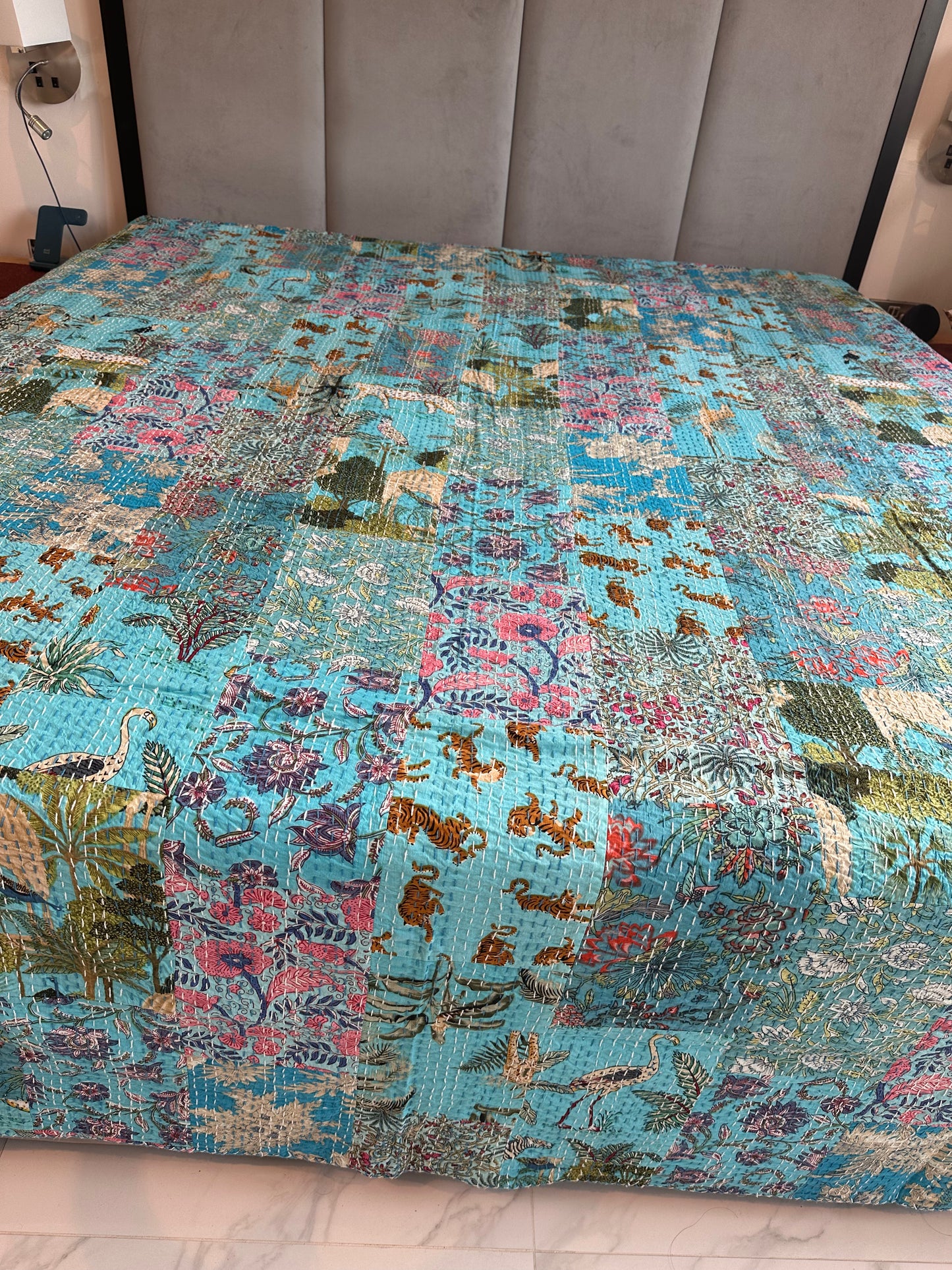Jungle Reverie Patchwork Kantha Bedcover