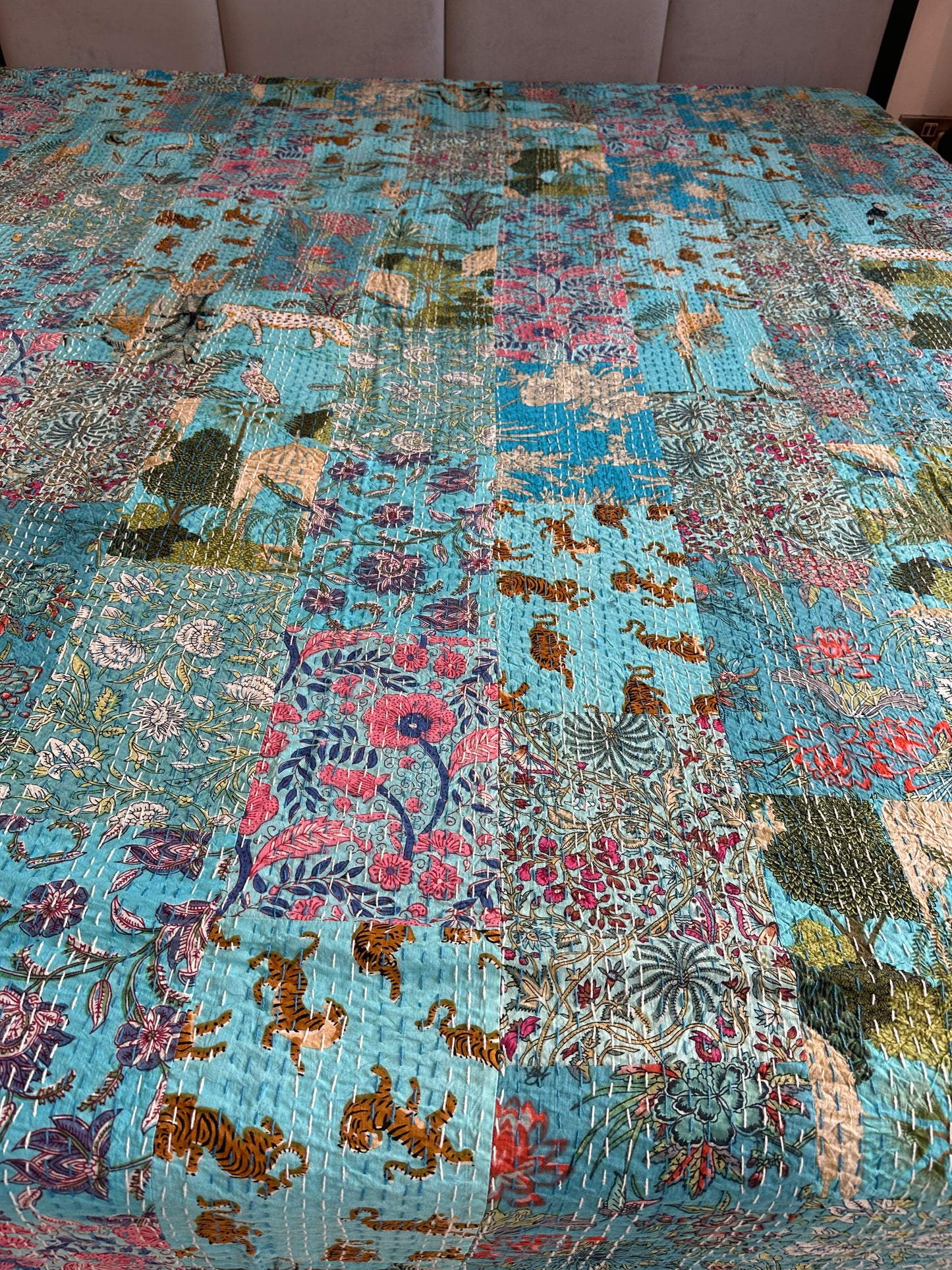 Jungle Reverie Patchwork Kantha Bedcover