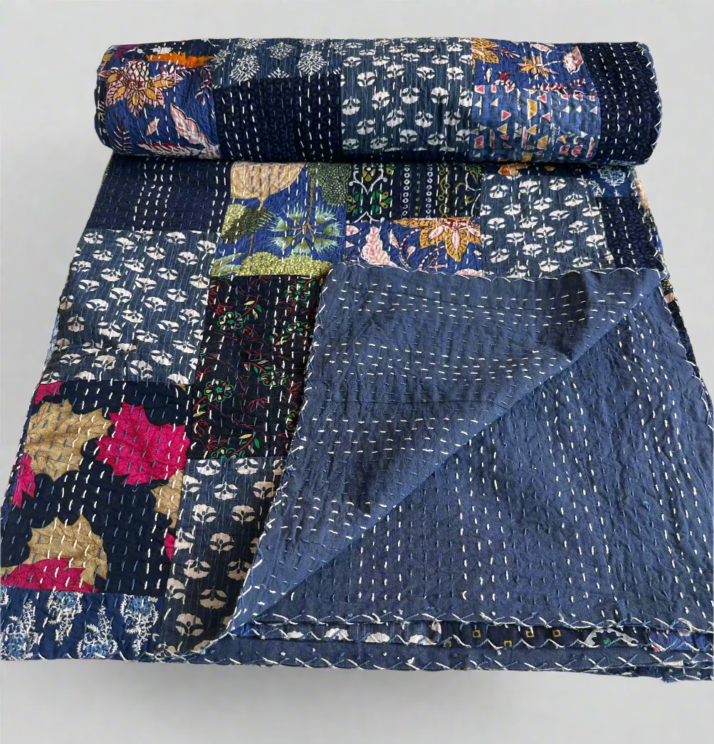 Sapphire Patchwork Kantha Bedcover