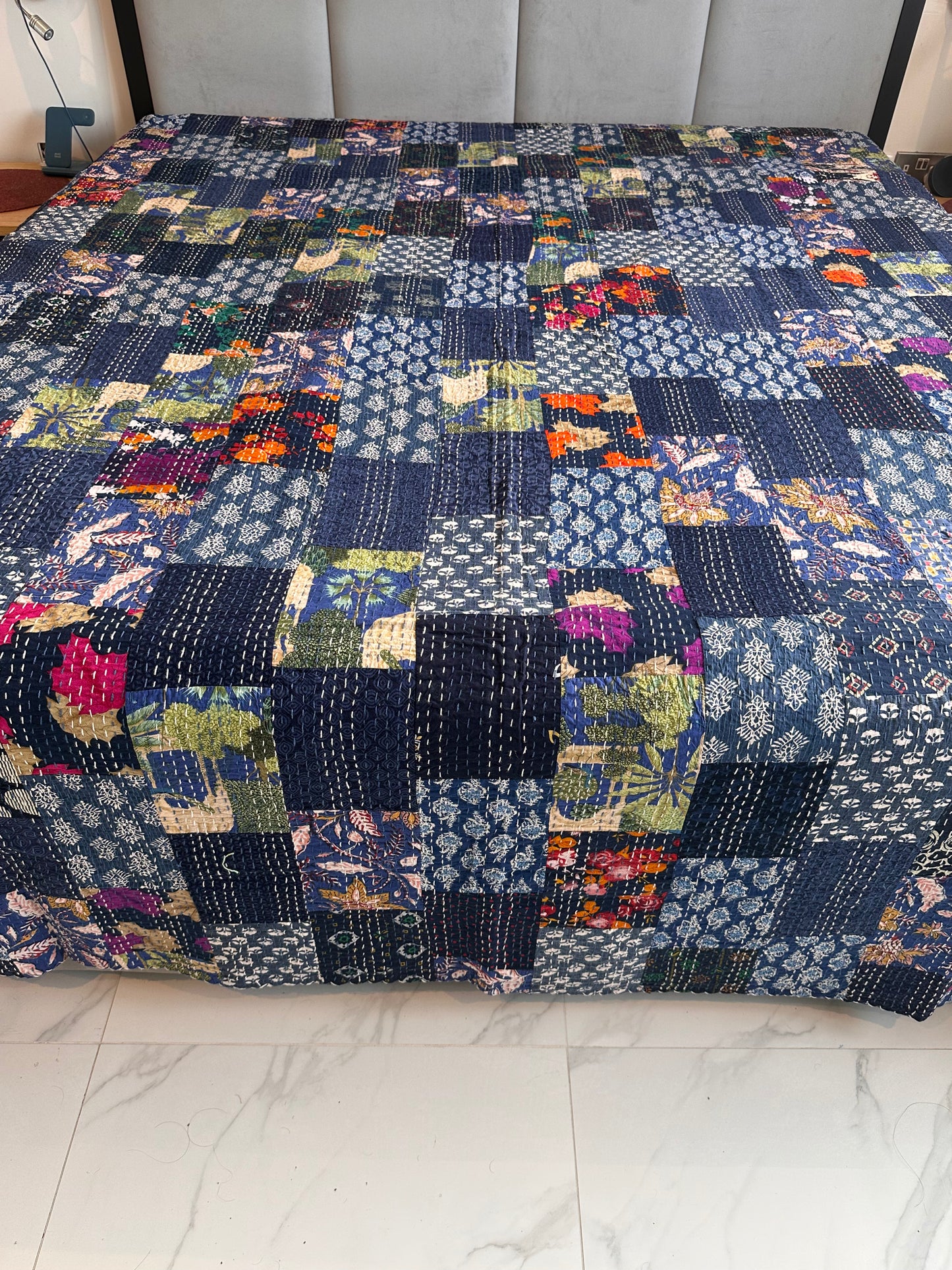 Sapphire Patchwork Kantha Bedcover