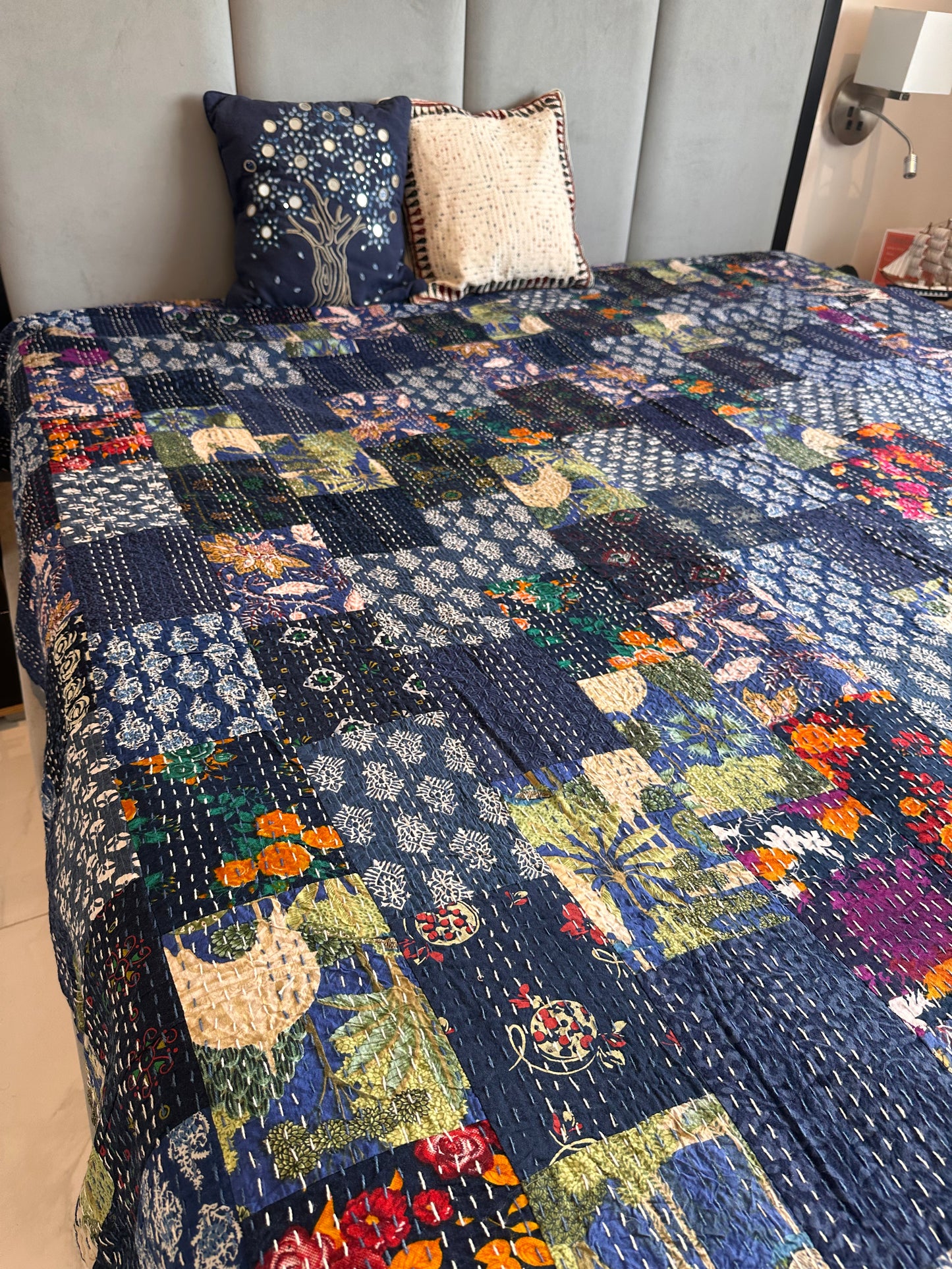 Sapphire Patchwork Kantha Bedcover