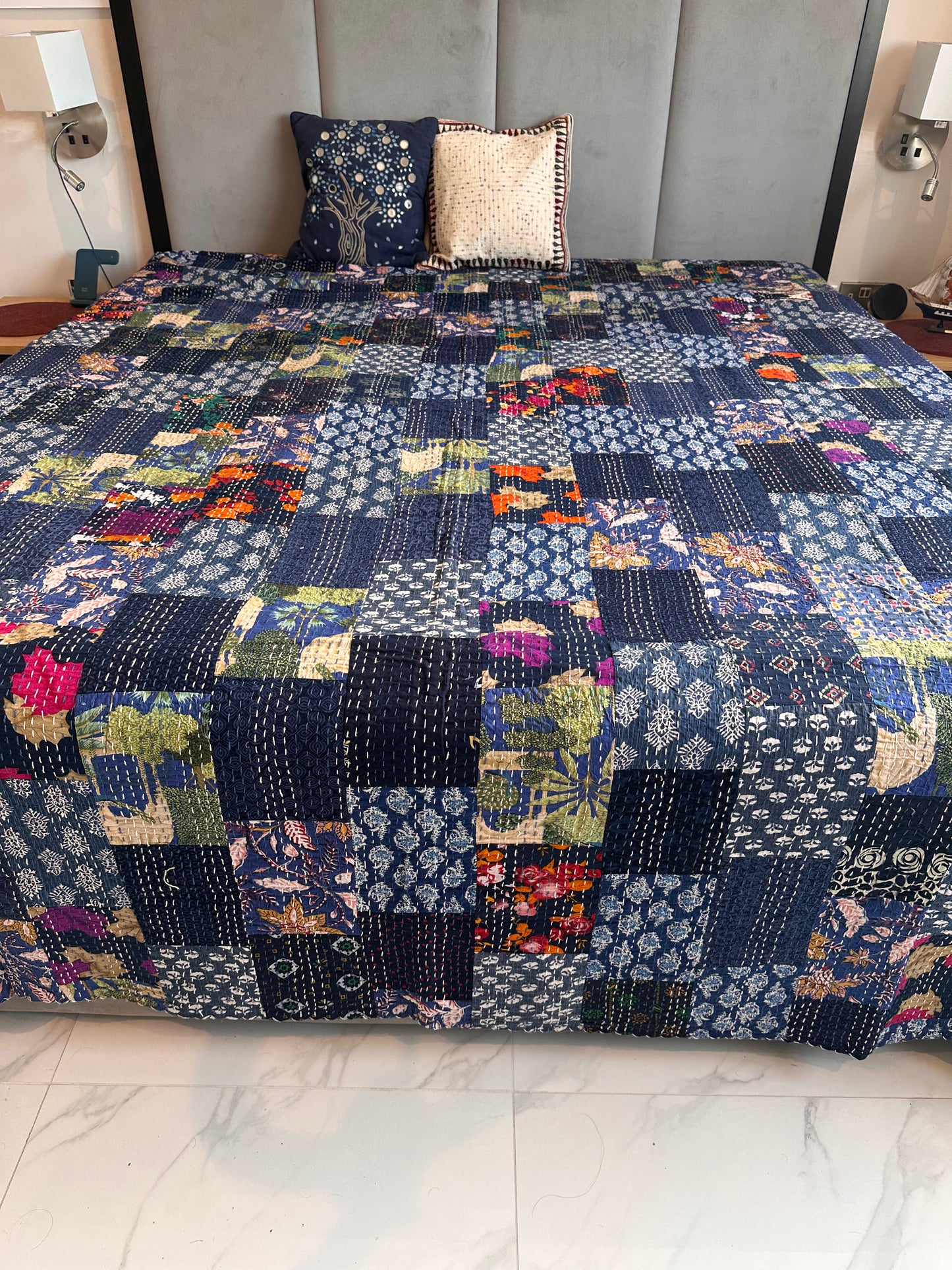 Sapphire Patchwork Kantha Bedcover