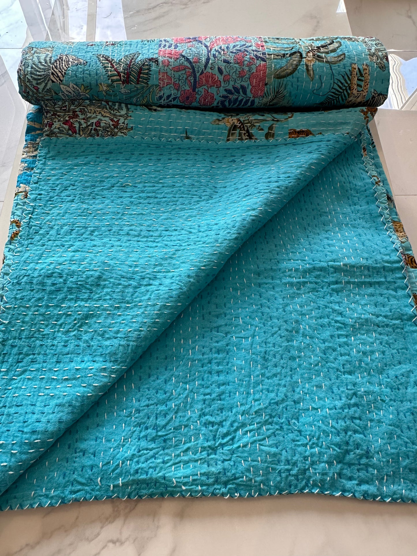 Jungle Reverie Patchwork Kantha Bedcover
