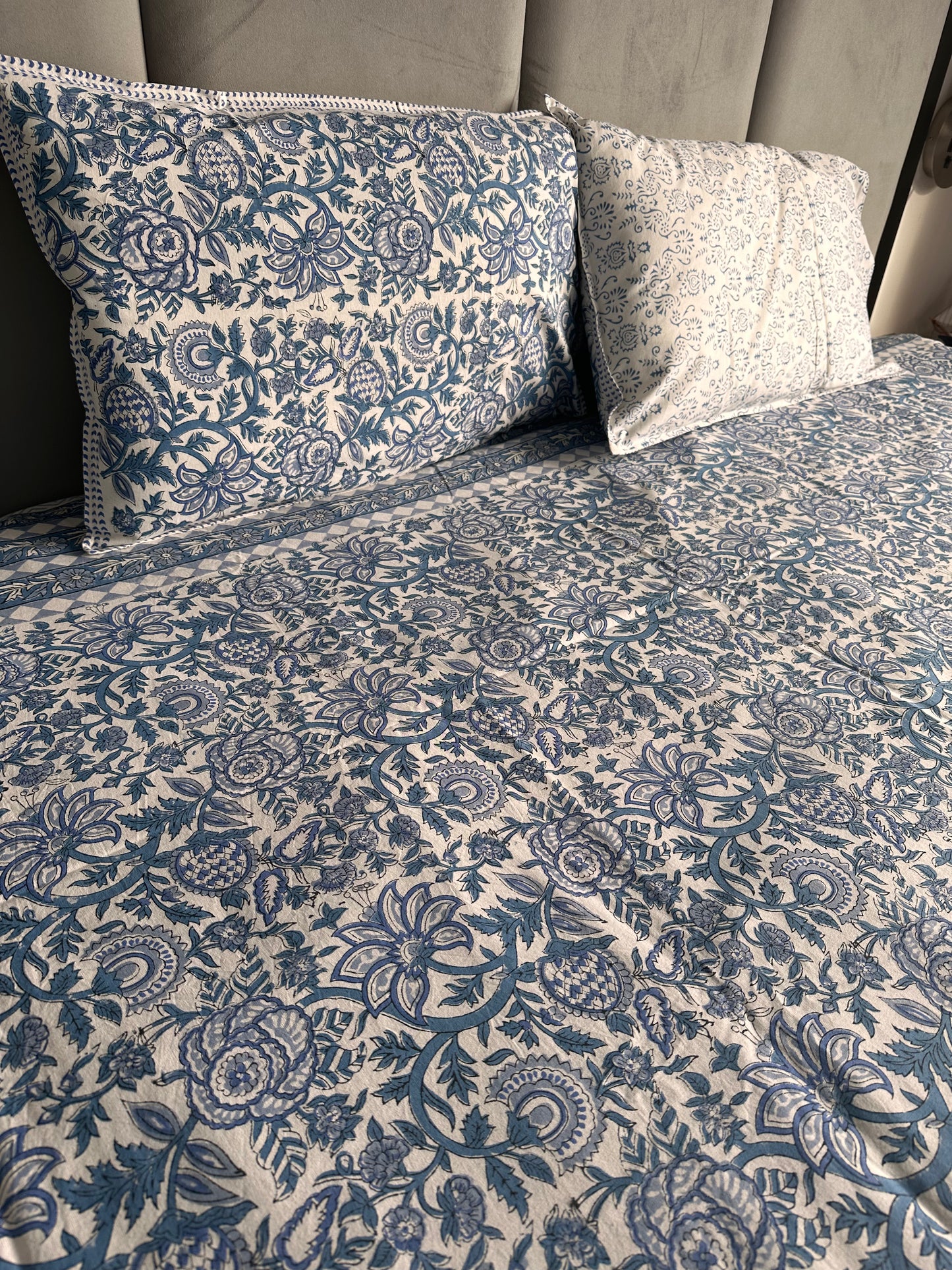 Indigo Blossom Block Printed Bed Set