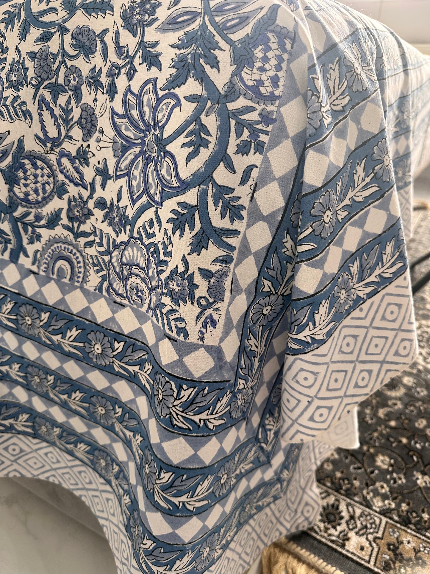 Indigo Blossom Block Printed Bed Set