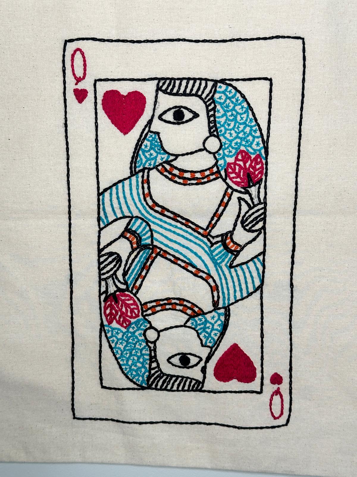 Queen of Hearts - Embroidered Tote Bag