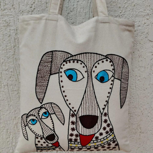 Dog & Pup - Embroidered Tote Bag