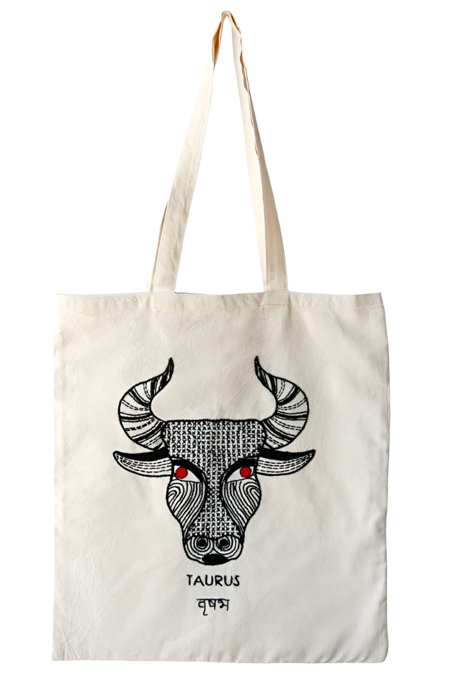 Zodiac Sign - Taurus - Embroidered Tote Bag