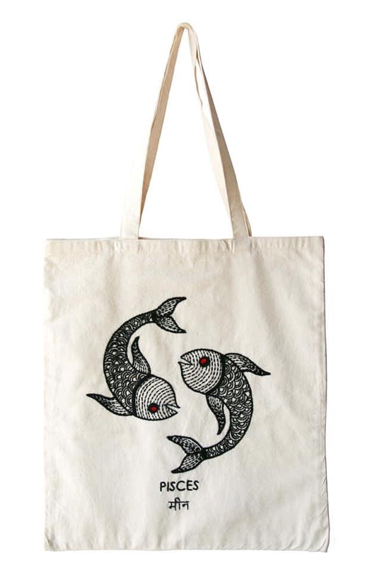 Zodiac Sign - Pisces - Embroidered Tote Bag