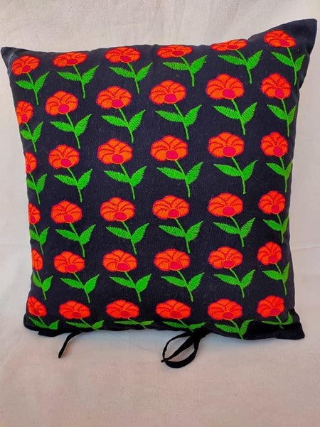 Nocturnal Blossoms Series - Hand Embroidered Cushion Cover