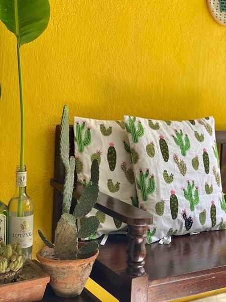 Cactus - Hand Embroidered Cushion Cover