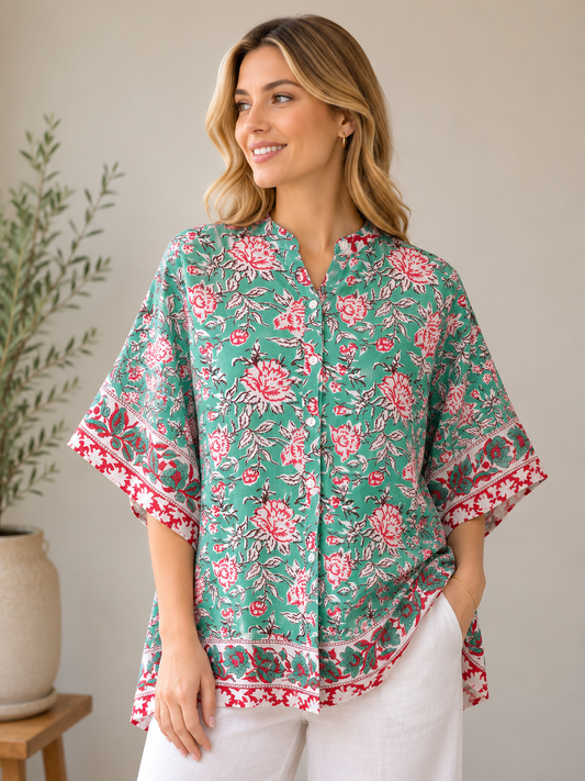 Mint Blossom One-Size Kaftan Top