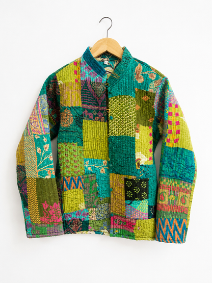 Green Silk patchwork Reversible Quilted Jacket