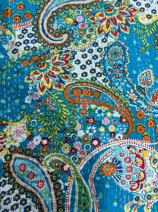Blue Paisley Kantha Bedcover