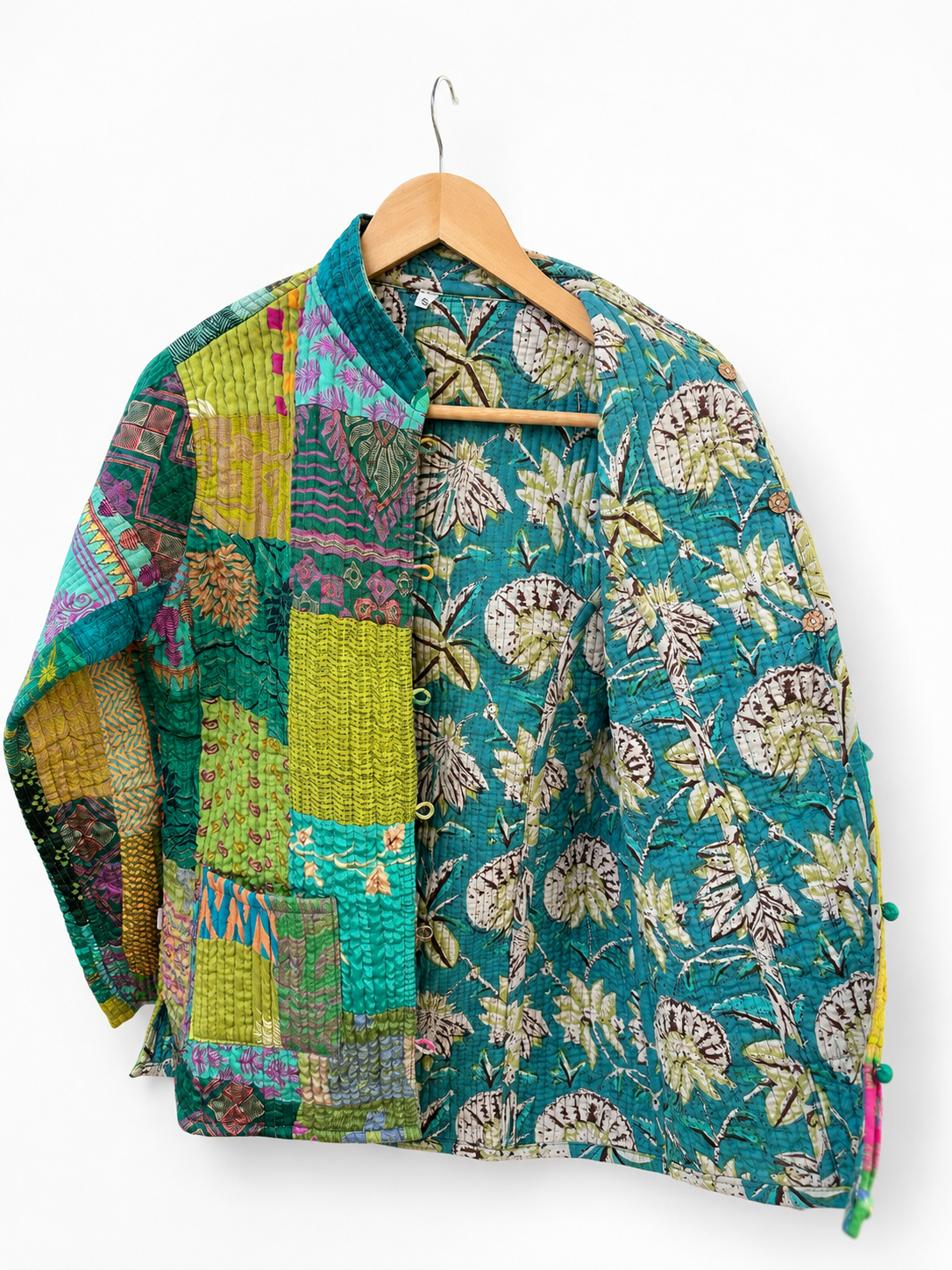 Green Silk patchwork Reversible Quilted Jacket