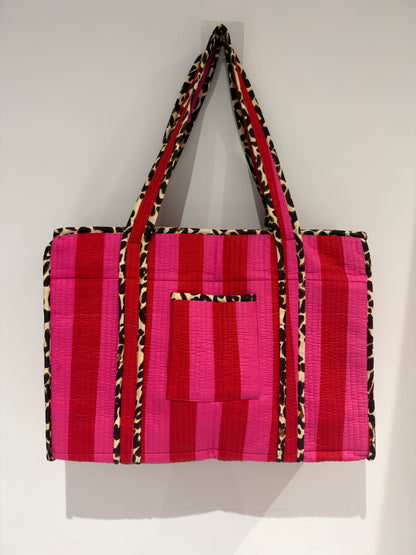 Pink and Red Stripe Compartment tote