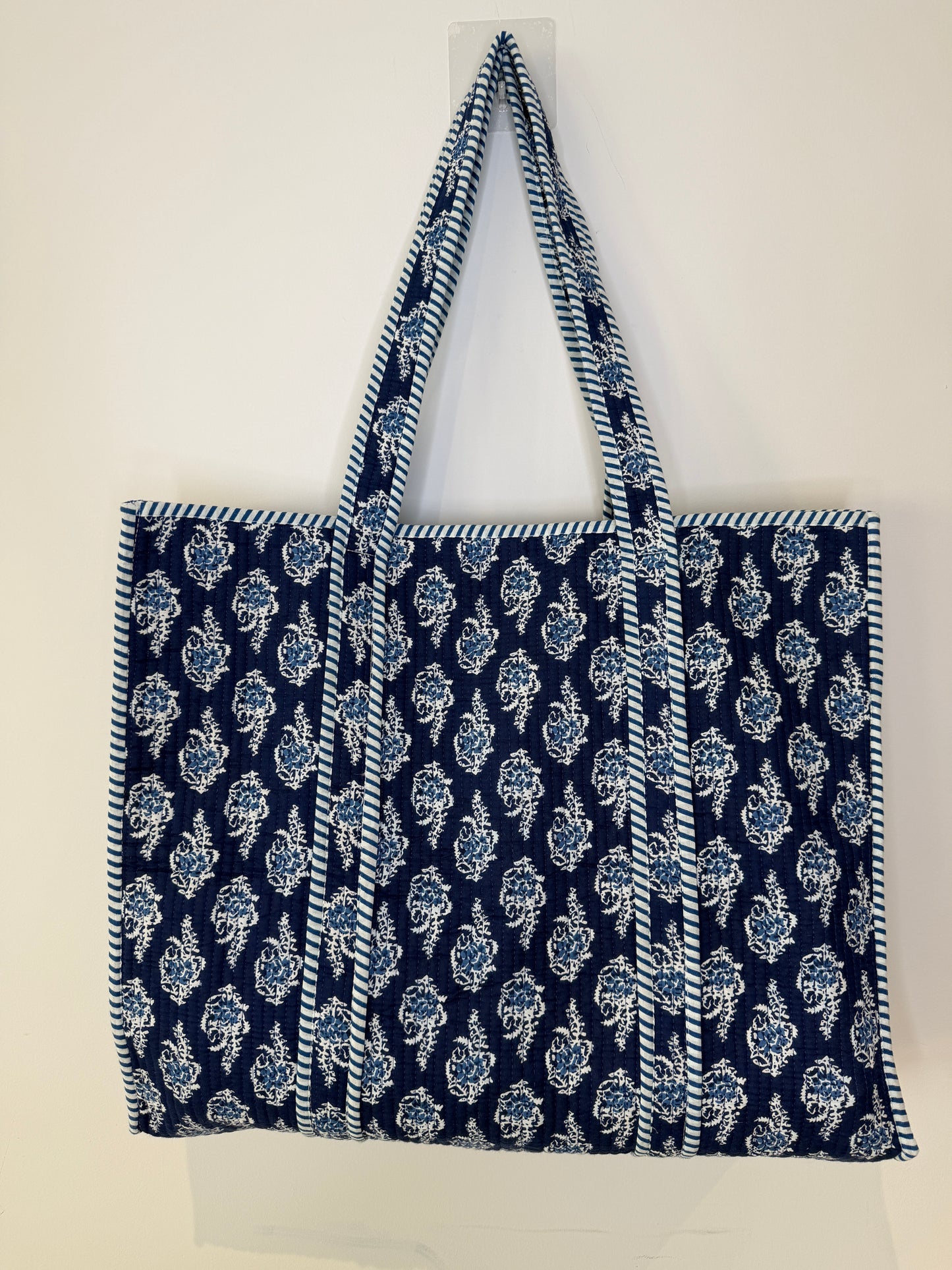 Indigo Blossom Quilted Tote Bag