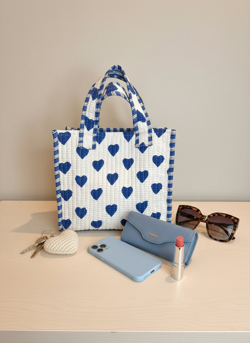 Blue Hearts Mini Tote