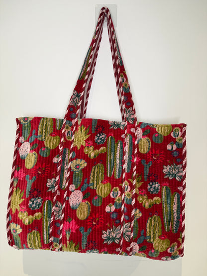 Scarlet Cactus Velvet Reversible Tote Bag