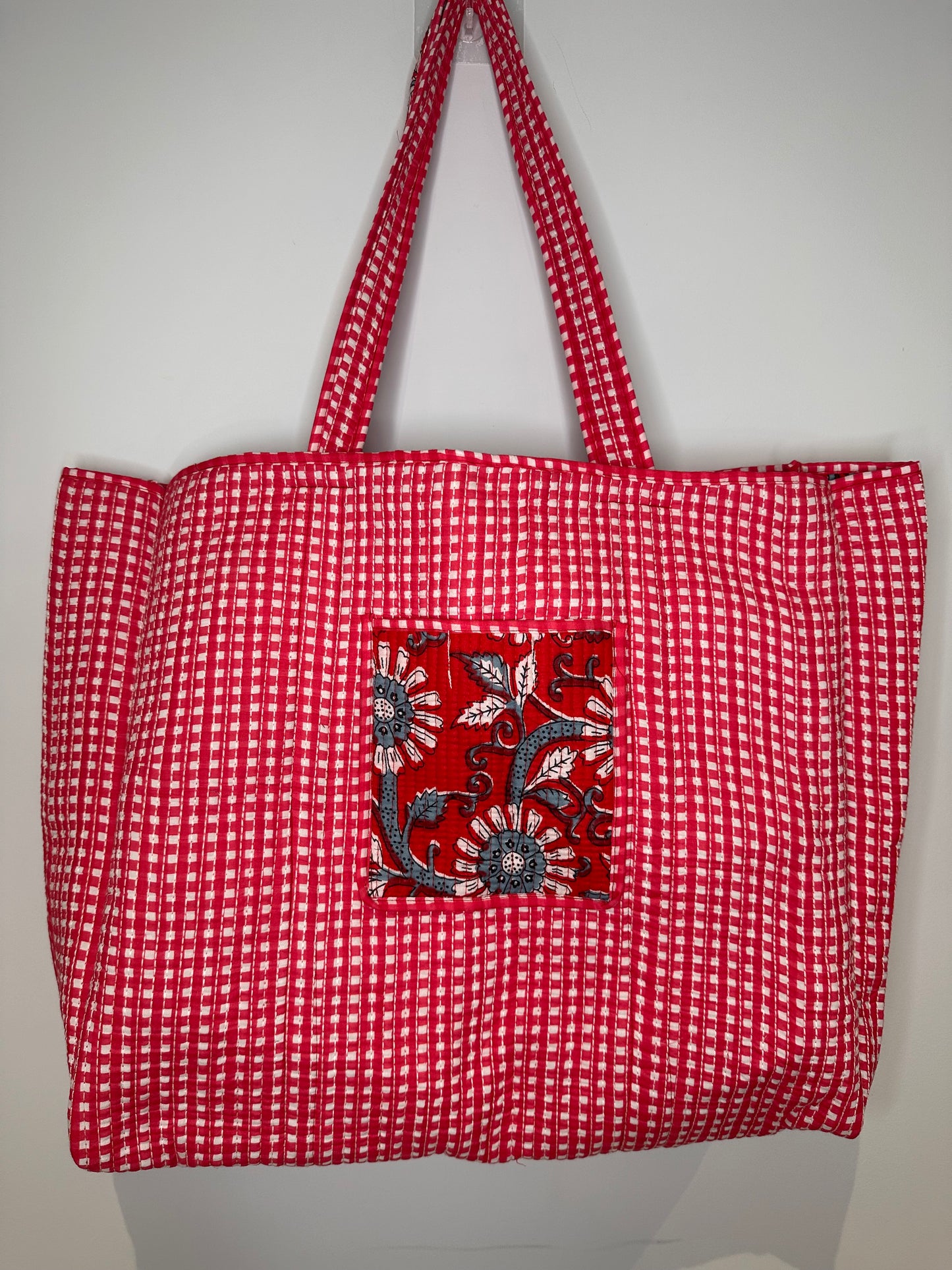 Crimson Blossom Quilted Tote Bag