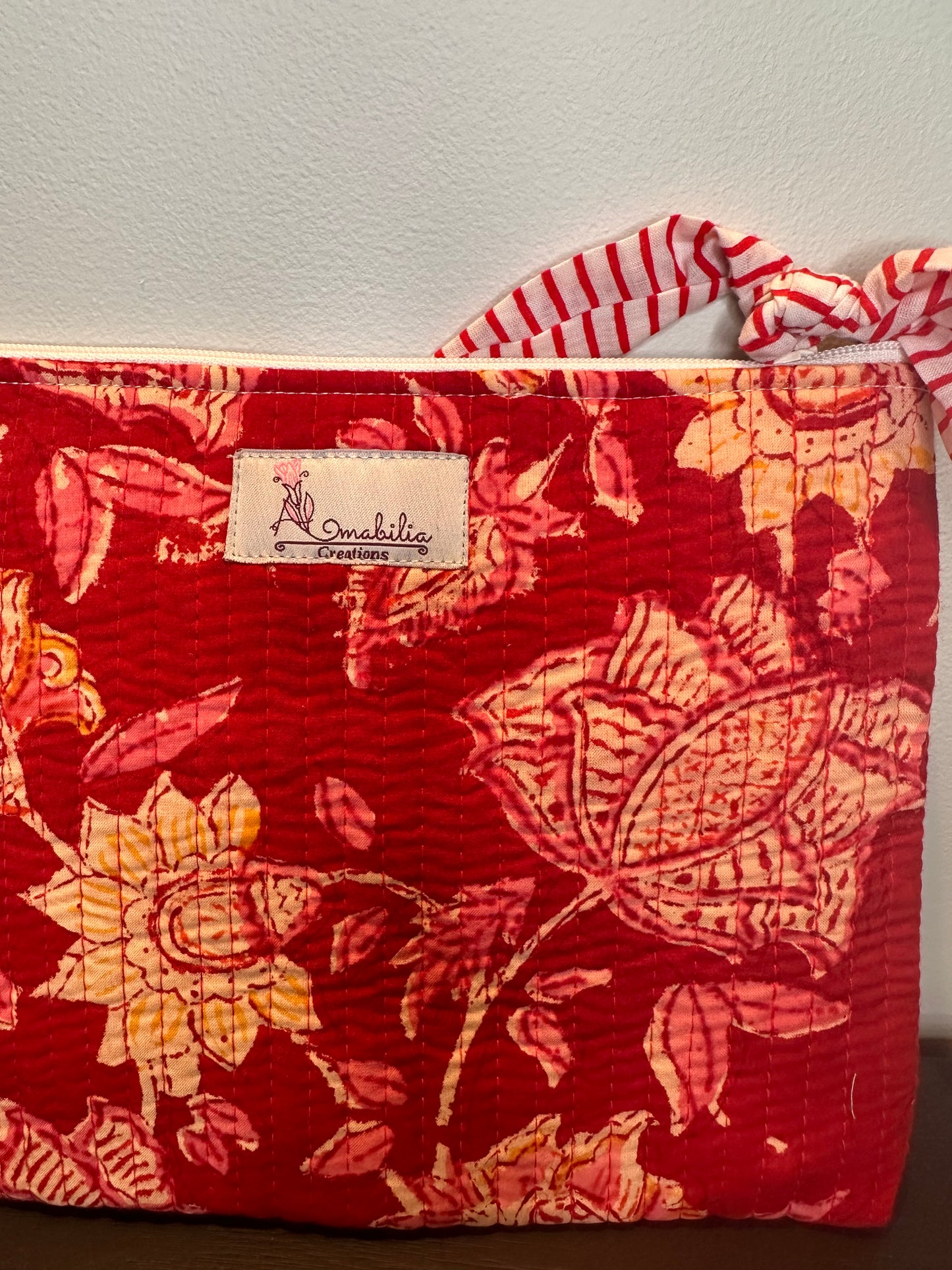 Crimson Bloom Zipper Pouch