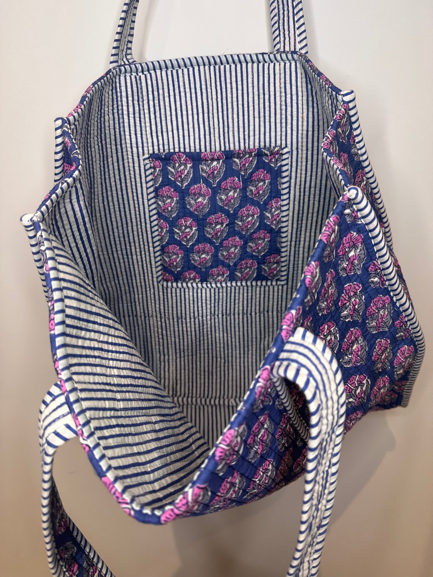 Indigo Blossom Quilted Tote Bag