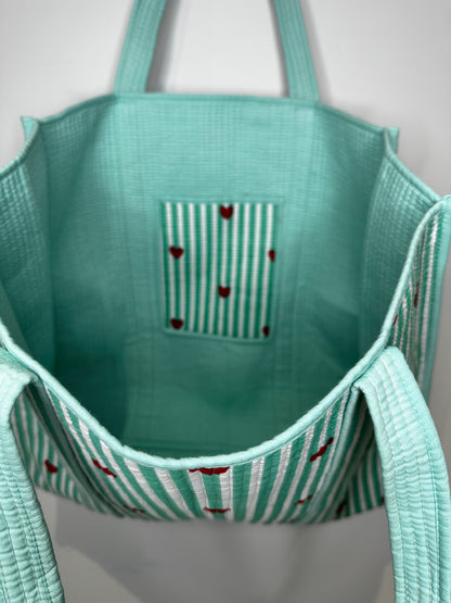 Heartstripe Quilted Tote Bag - Mint Green
