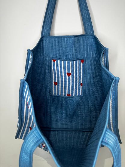 Heartstripe Quilted Tote Bag - Blue