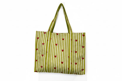 Heartstripe Quilted Tote Bag - Olive Green