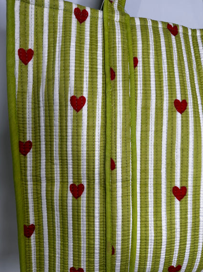 Heartstripe Quilted Tote Bag - Olive Green