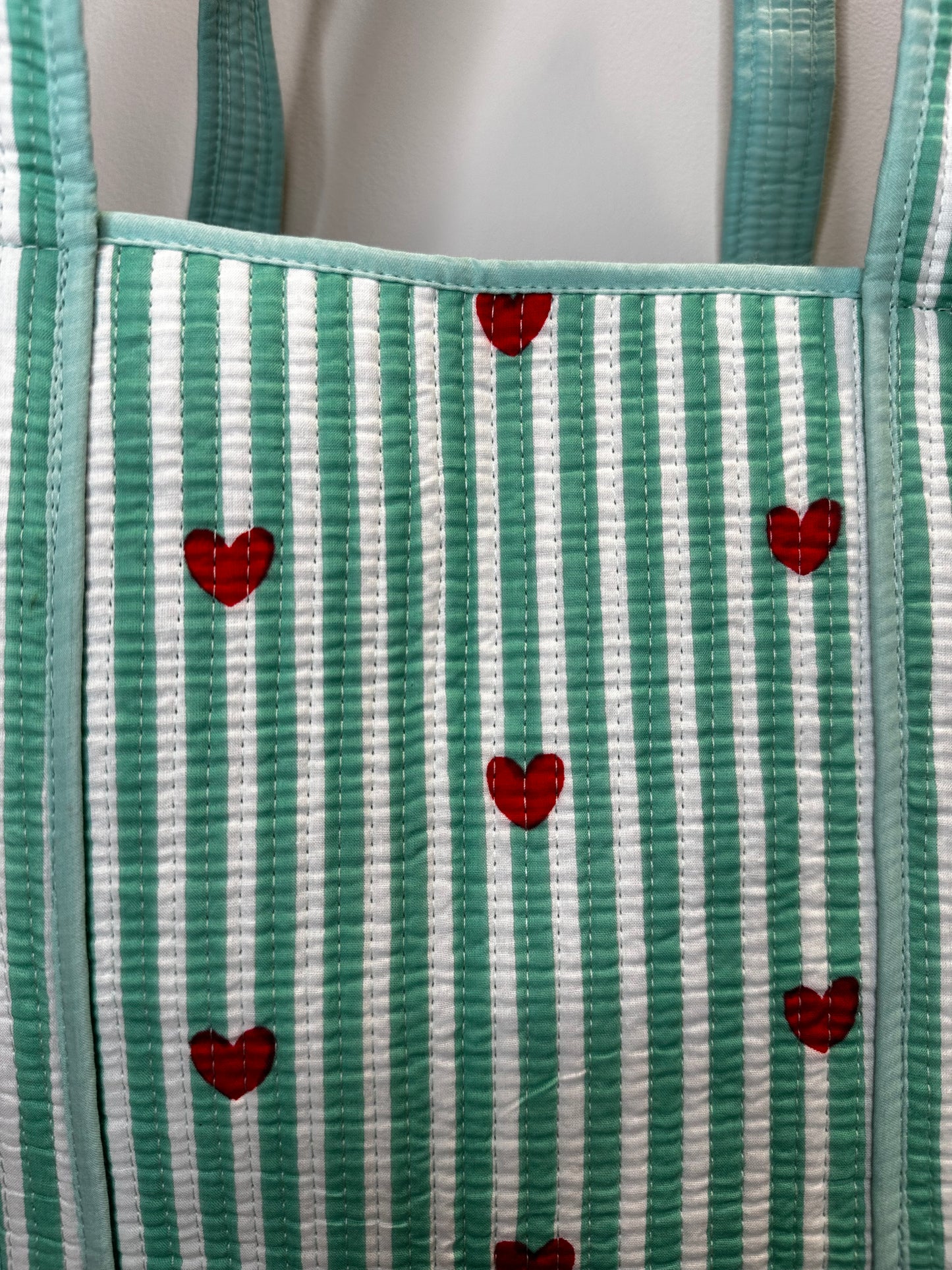 Heartstripe Quilted Tote Bag - Mint Green