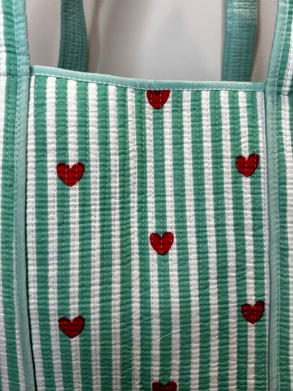 Heartstripe Quilted Tote Bag - Mint Green