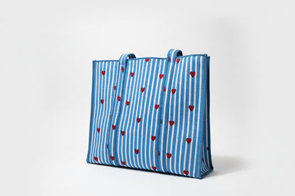 Heartstripe Quilted Tote Bag - Blue