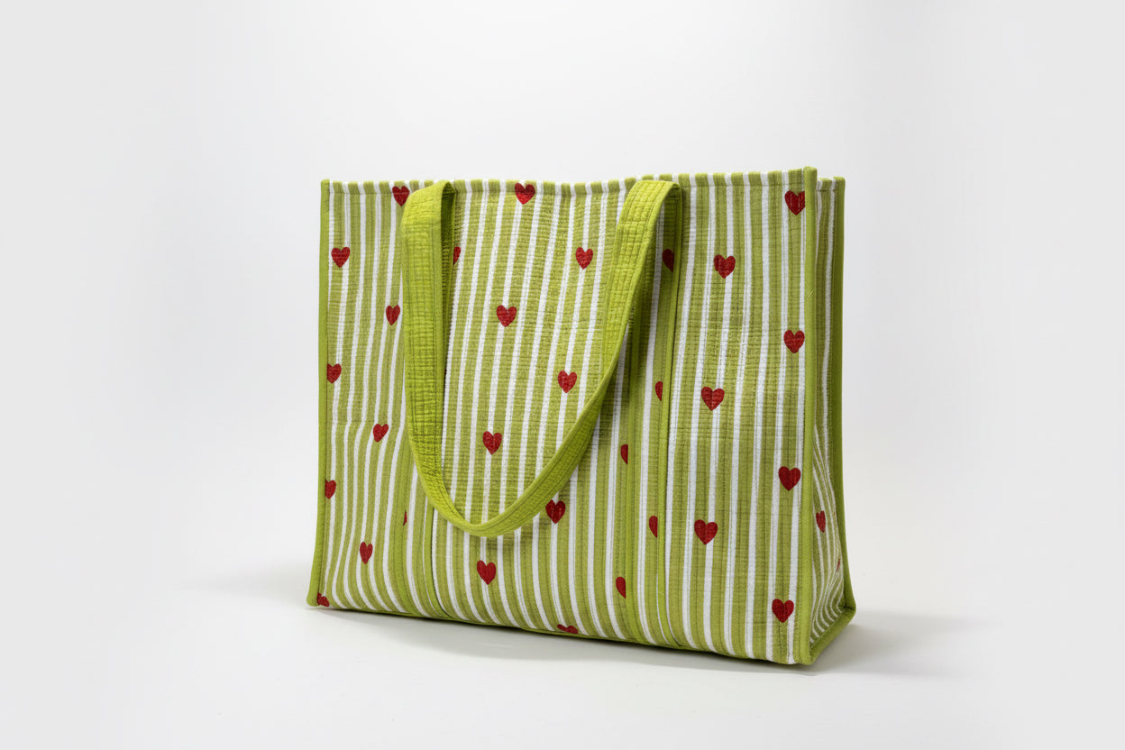 Heartstripe Quilted Tote Bag - Olive Green