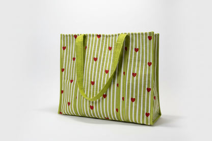 Heartstripe Quilted Tote Bag - Olive Green